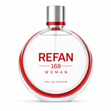 Cargar imagen en el visor de la galería, Perfume equivalente REFAN Nº168 inspirado en Hugo Woman, fragancia femenina floral afrutada fresca sobre fondo blanco.