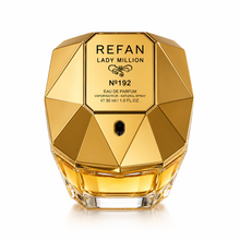 Cargar imagen en el visor de la galería, Perfume Refan Nº192 similar a Lady Million, perfume equivalente para mujer con aroma floral, dulce y elegante sobre fondo blanco.