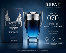 Cargar imagen en el visor de la galería, Refan 070 inspirado en Invictus Legend, perfume masculino fresco y amaderado con notas marinas, aromáticas y excelente duración.