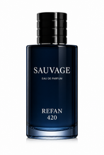 Cargar imagen en el visor de la galería, Perfume equivalente Sauvage Refan 420. Fragancia inspirada en Sauvage con diseño de frasco corporativo Refan.